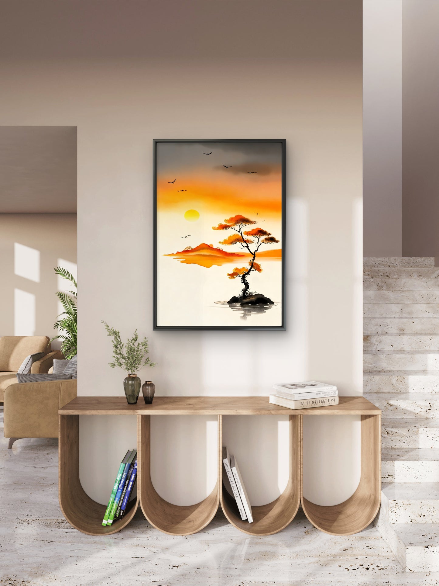 Sunset Over the Floating Isle-Luxurious-Nature and landscape | 3D Textured Wall Art | UV Printed Embossed Canvas Wall Frame for Home Decor,Living Room