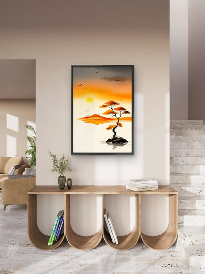 Sunset Over the Floating Isle-Luxurious-Nature and landscape | 3D Textured Wall Art | UV Printed Embossed Canvas Wall Frame for Home Decor,Living Room