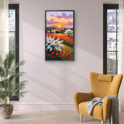 Textured Red Poppy and White Blossom Luxurious-Floral & Botanical -3D Textured Wall Art | UV Embossed Canvas Wall Frame for Home decor