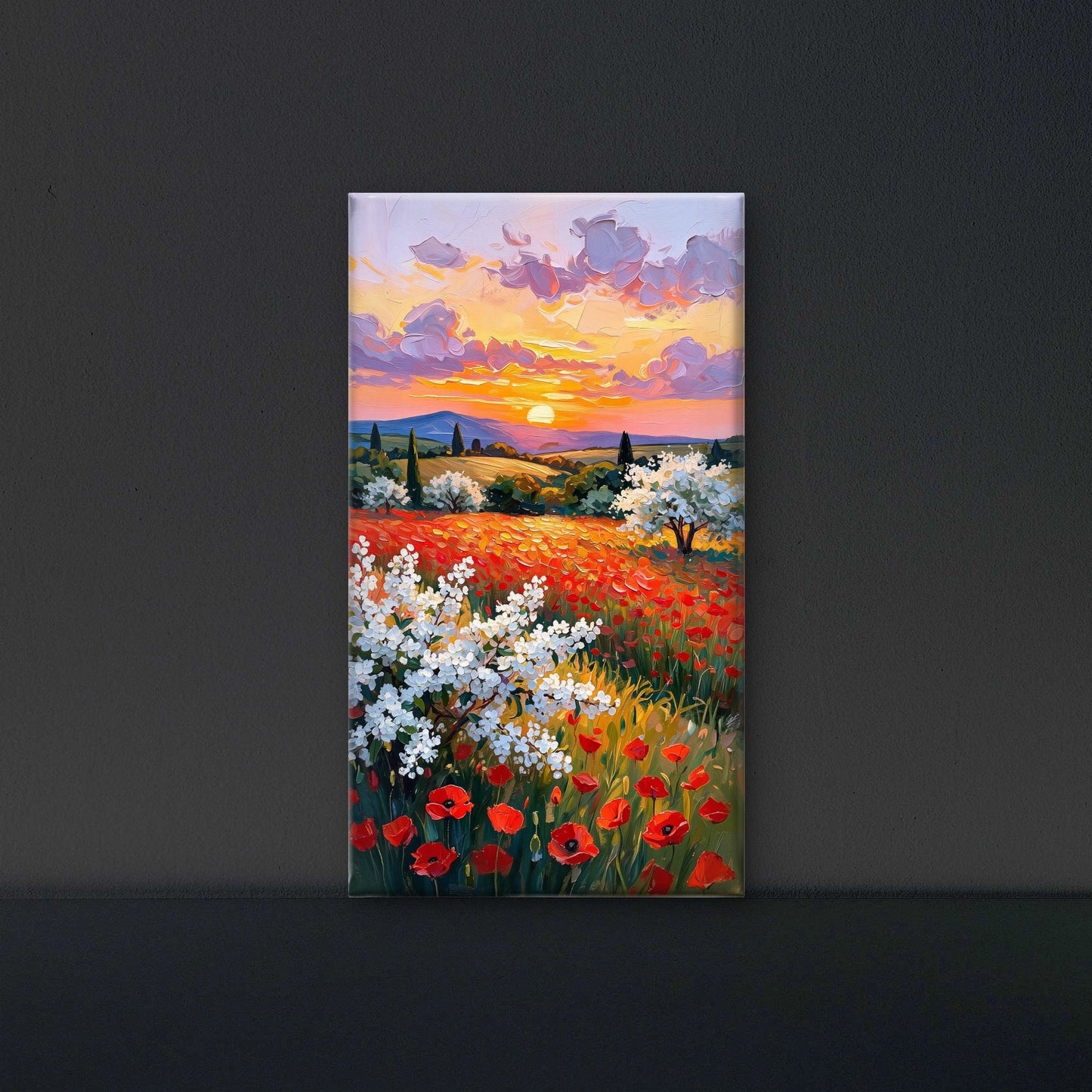Textured Red Poppy and White Blossom Luxurious-Floral & Botanical -3D Textured Wall Art | UV Embossed Canvas Wall Frame for Home decor