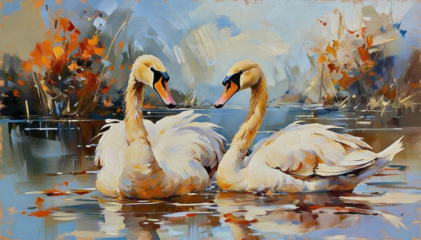 Textured_Swans_Reflections-Luxurious-Wildlife & Animals-3D Textured Wall Art | UV Embossed Canvas Wall Frame for Home decor