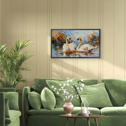 Textured_Swans_Reflections-Luxurious-Wildlife & Animals-3D Textured Wall Art | UV Embossed Canvas Wall Frame for Home decor