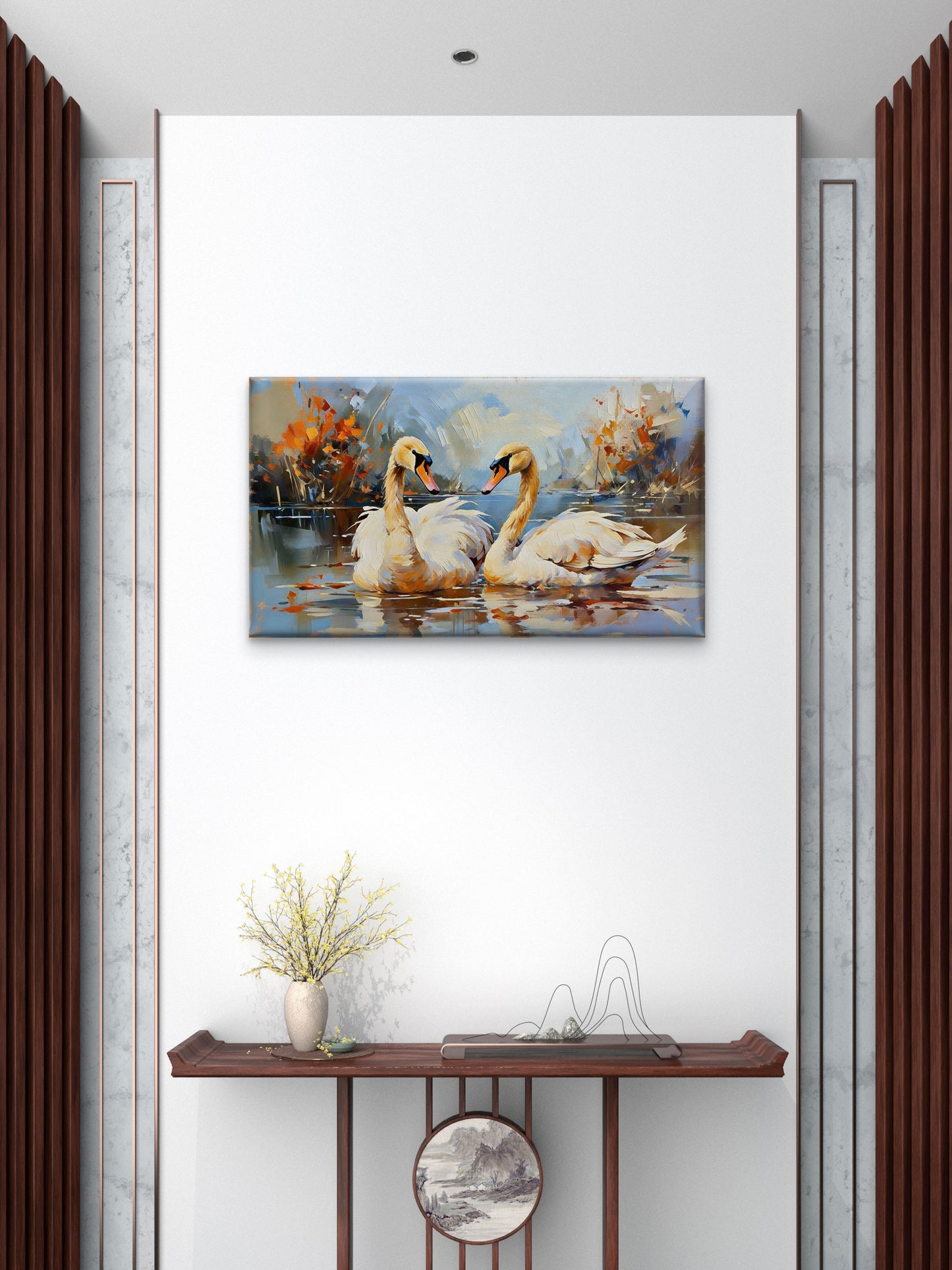 Textured_Swans_Reflections-Luxurious-Wildlife & Animals-3D Textured Wall Art | UV Embossed Canvas Wall Frame for Home decor