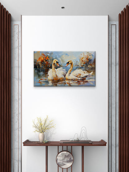 Textured_Swans_Reflections-Luxurious-Wildlife & Animals-3D Textured Wall Art | UV Embossed Canvas Wall Frame for Home decor