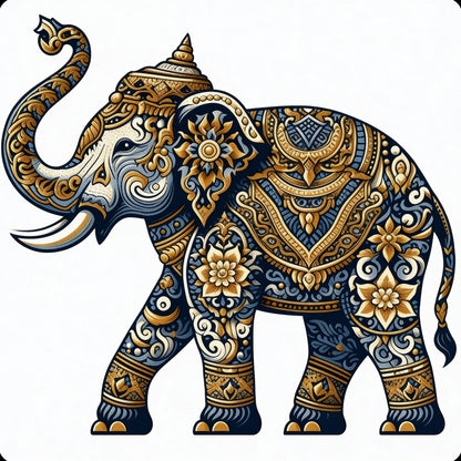 Thai Pattern Elephant Festival Decorate -Luxurious-Wildlife & Animals-3D Textured Wall Art | UV Embossed Canvas Wall Frame for Home decor