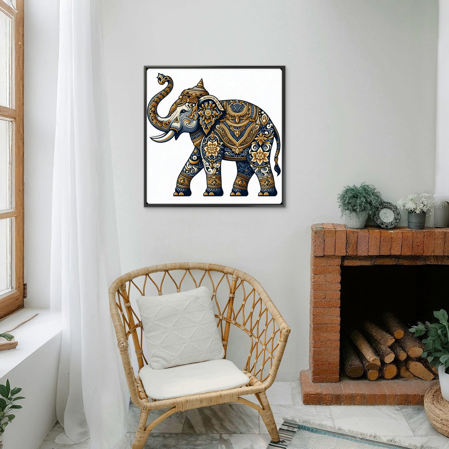 Thai Pattern Elephant Festival Decorate -Luxurious-Wildlife & Animals-3D Textured Wall Art | UV Embossed Canvas Wall Frame for Home decor