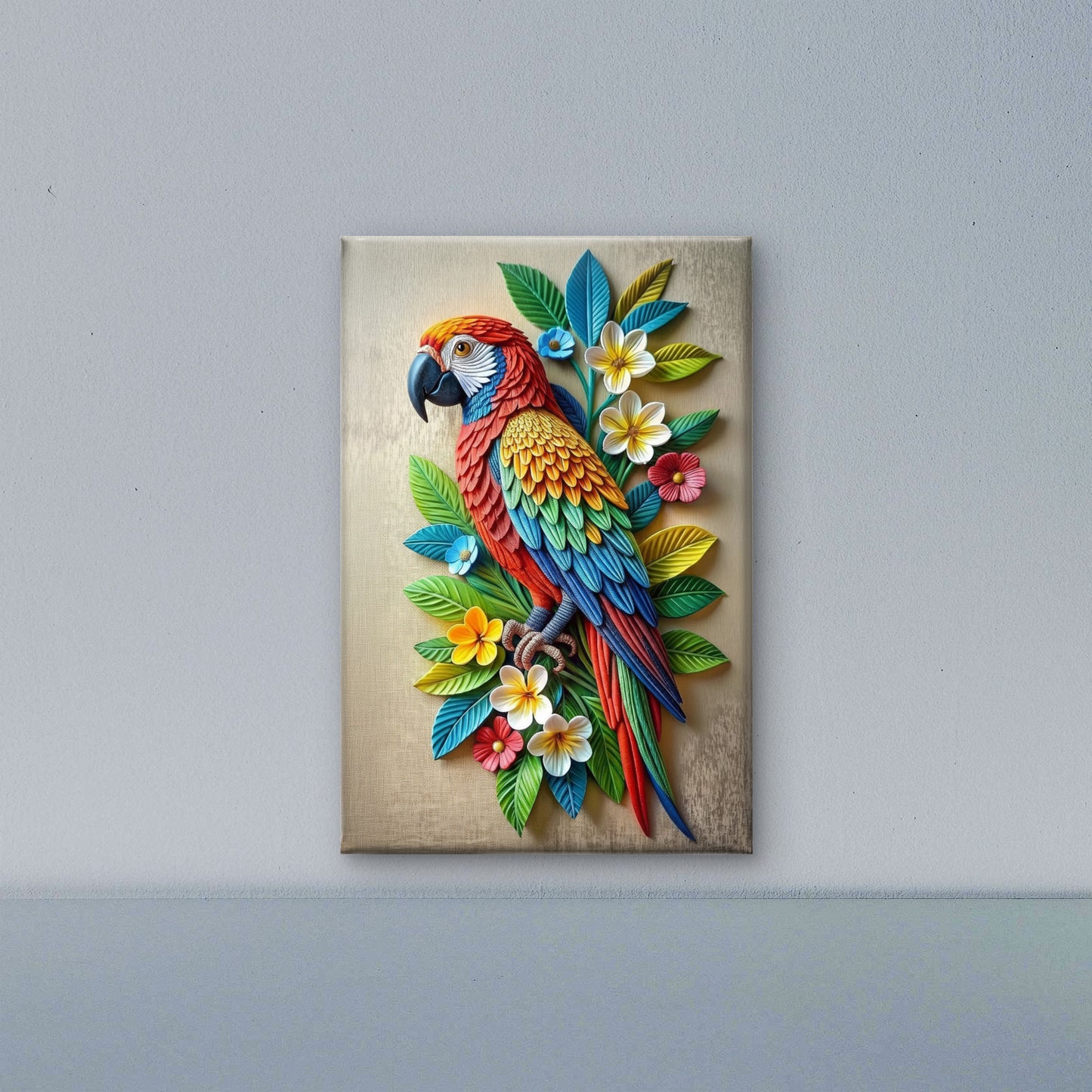 The 3D Macaw in Bloom-Luxurious-Wildlife & Animals-3D Textured Wall Art | UV Embossed Canvas Wall Frame for Home decor