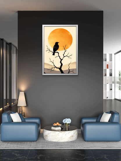 The Blackbird and the Golden Sun-Luxurious-Nature and landscape | 3D Textured Wall Art | UV Printed Embossed Canvas Wall Frame for Home Decor,Living Room