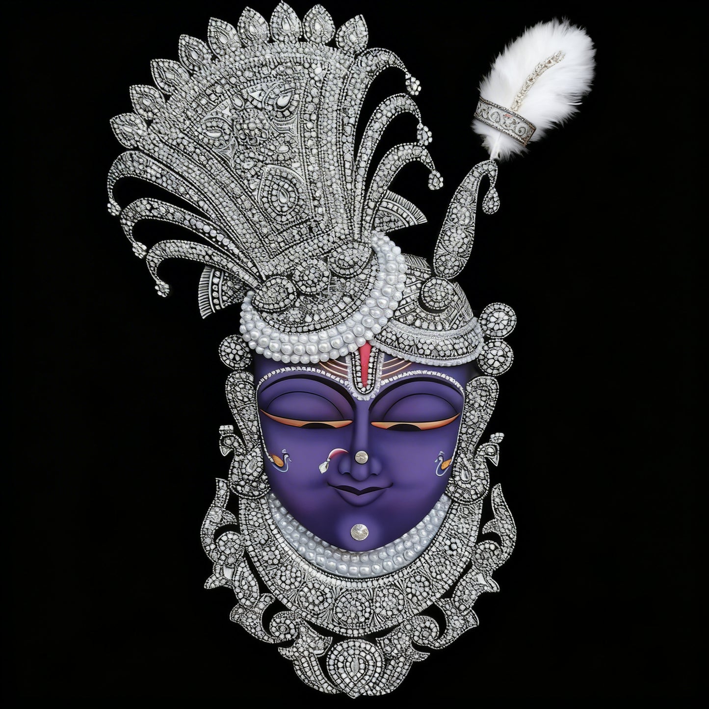 The Diamond-Adorned Shrinathji-Luxurious-Spiritual & Mindful 3D Textured Wall Art | UV Printed Embossed Canvas Wall Frame for Prayer room ,Meditation Space