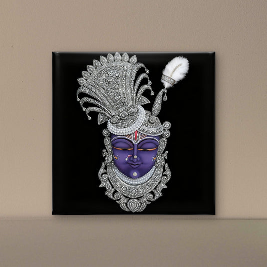 The Diamond-Adorned Shrinathji-Luxurious-Spiritual & Mindful 3D Textured Wall Art | UV Printed Embossed Canvas Wall Frame for Prayer room ,Meditation Space