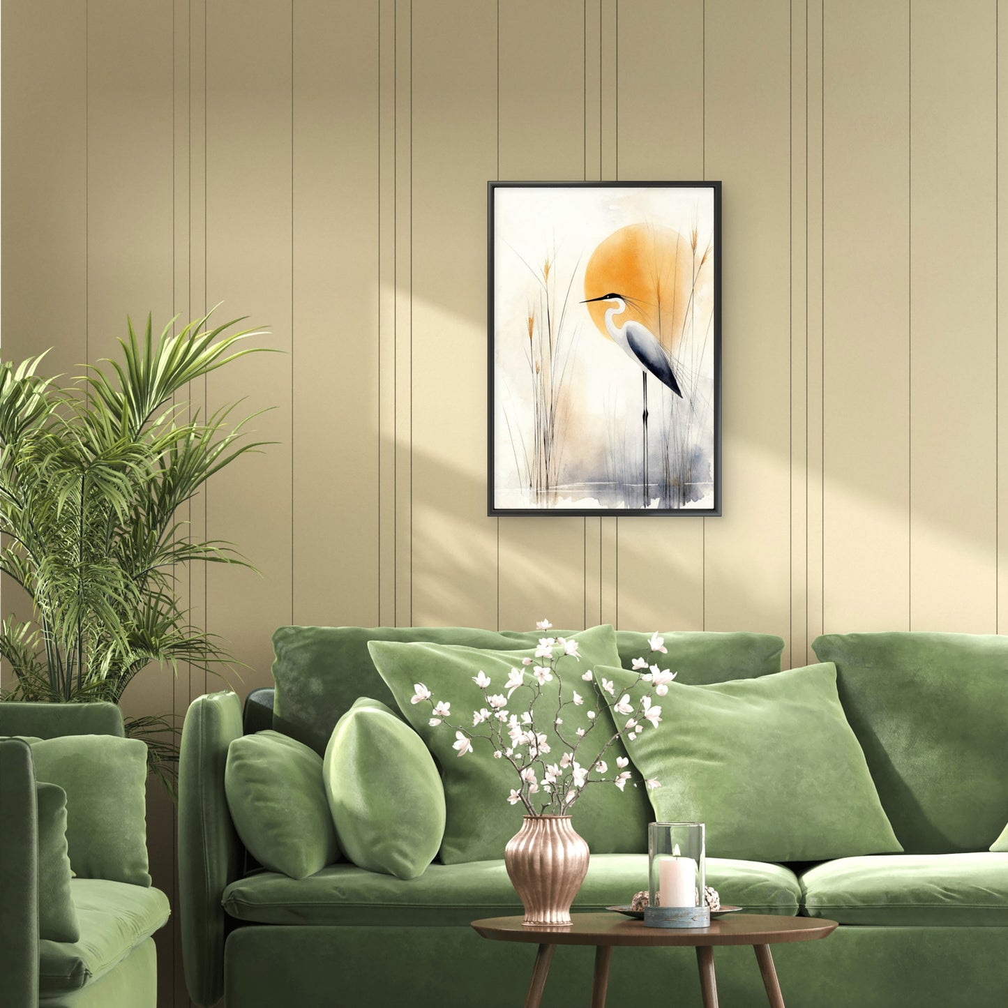 The Egret and the Golden Sun-Luxurious-Wildlife & Animals-3D Textured Wall Art | UV Embossed Canvas Wall Frame for Home decor
