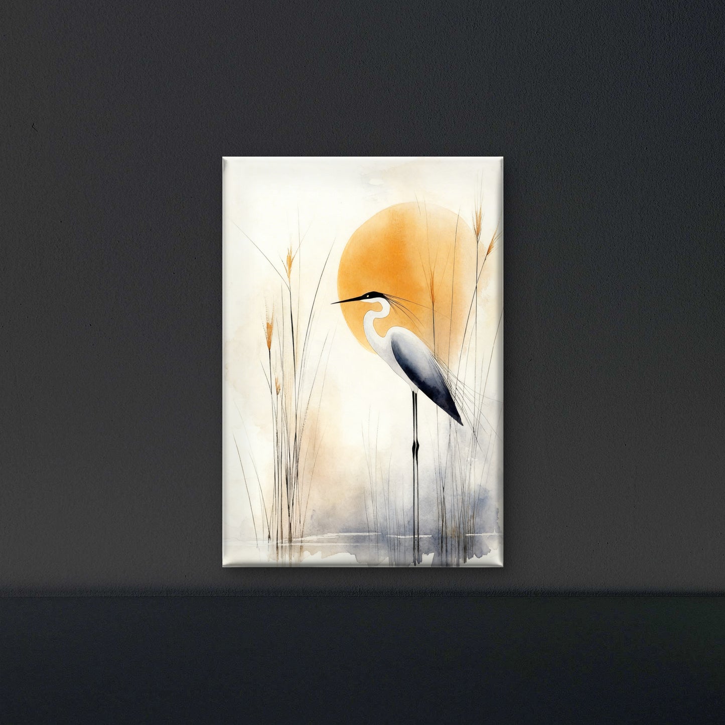 The Egret and the Golden Sun-Luxurious-Wildlife & Animals-3D Textured Wall Art | UV Embossed Canvas Wall Frame for Home decor