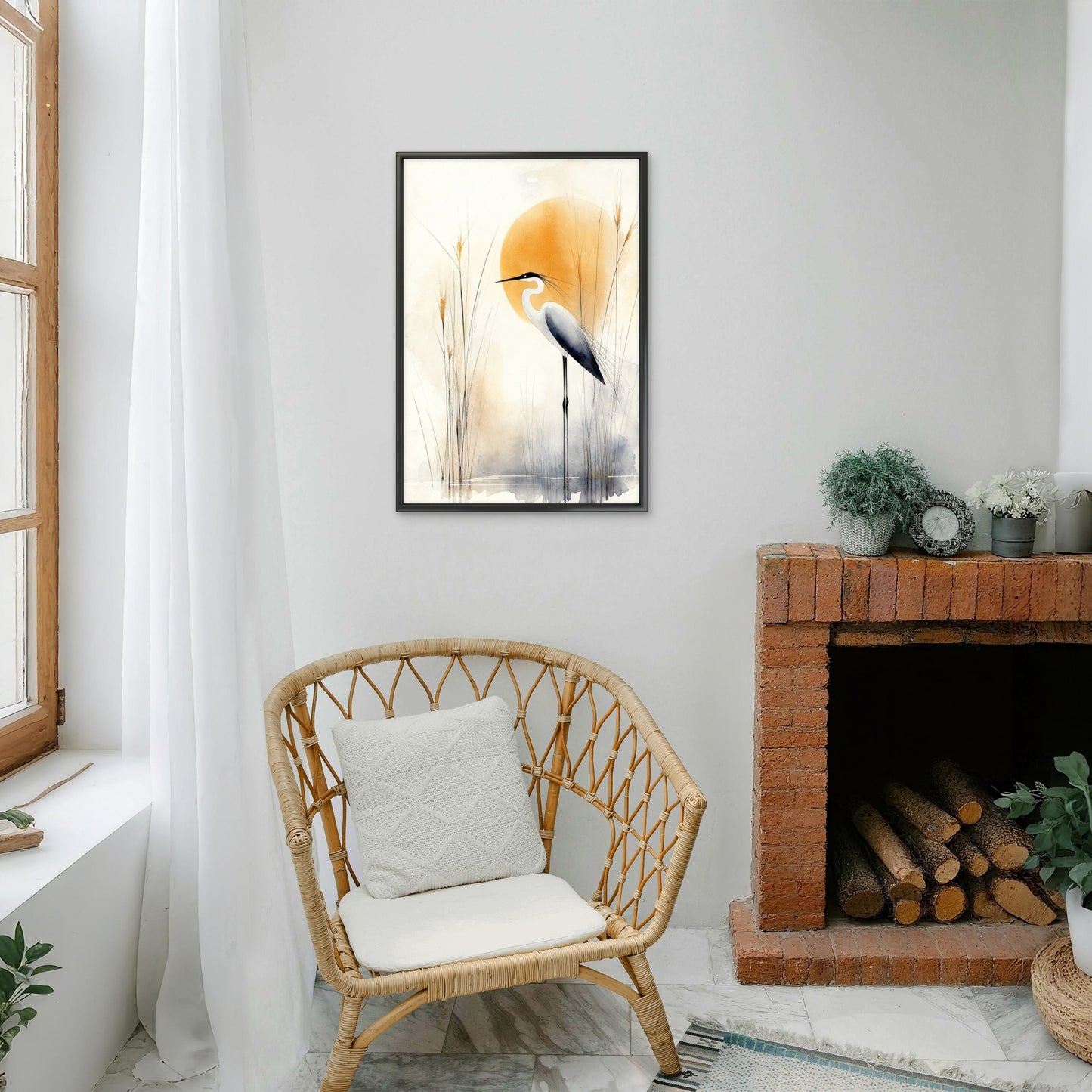 The Egret and the Golden Sun-Luxurious-Wildlife & Animals-3D Textured Wall Art | UV Embossed Canvas Wall Frame for Home decor