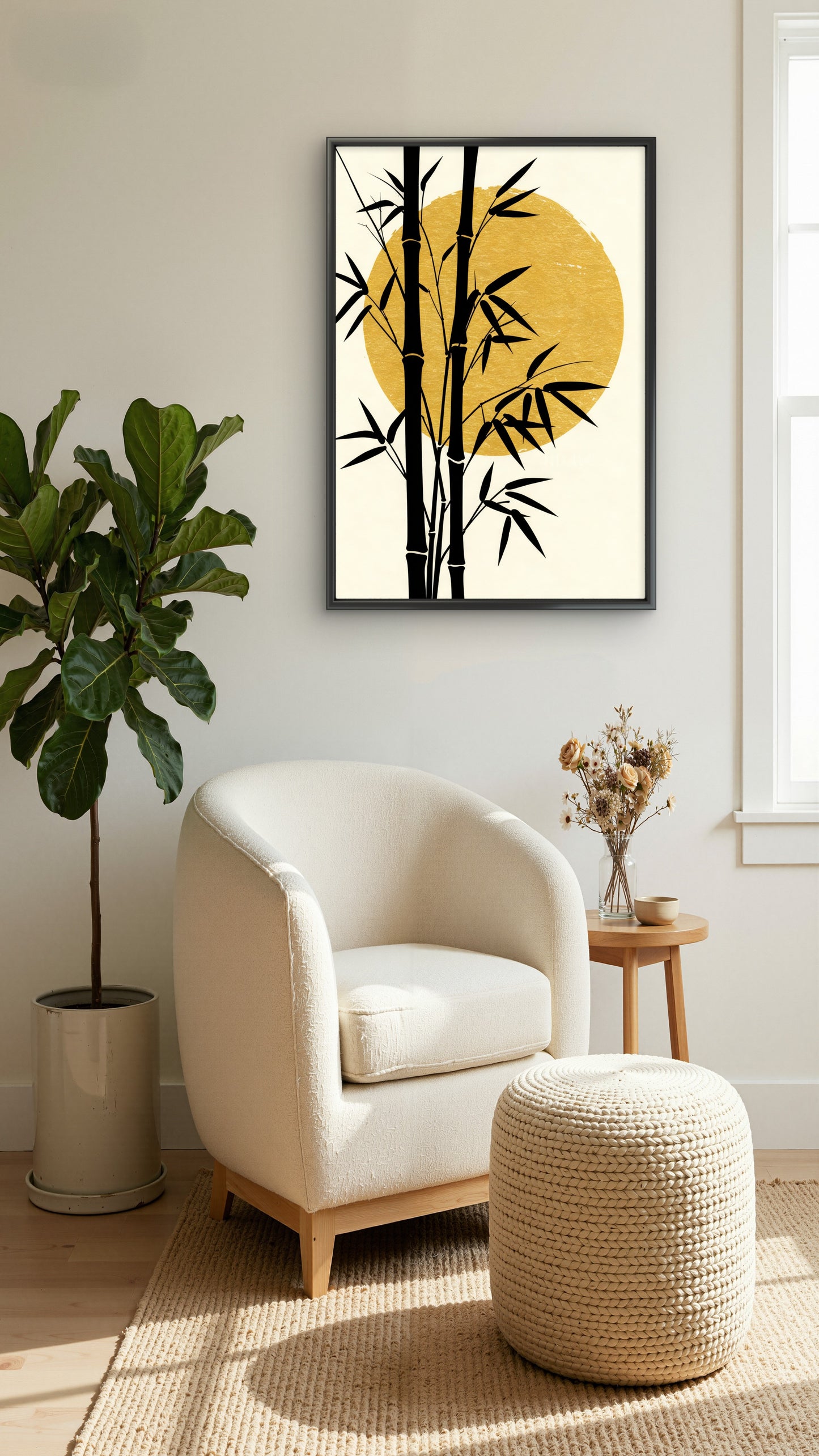 The Golden Bamboo Moon-Luxurious-Nature and landscape | 3D Textured Wall Art | UV Printed Embossed Canvas Wall Frame for Home Decor,Living Room