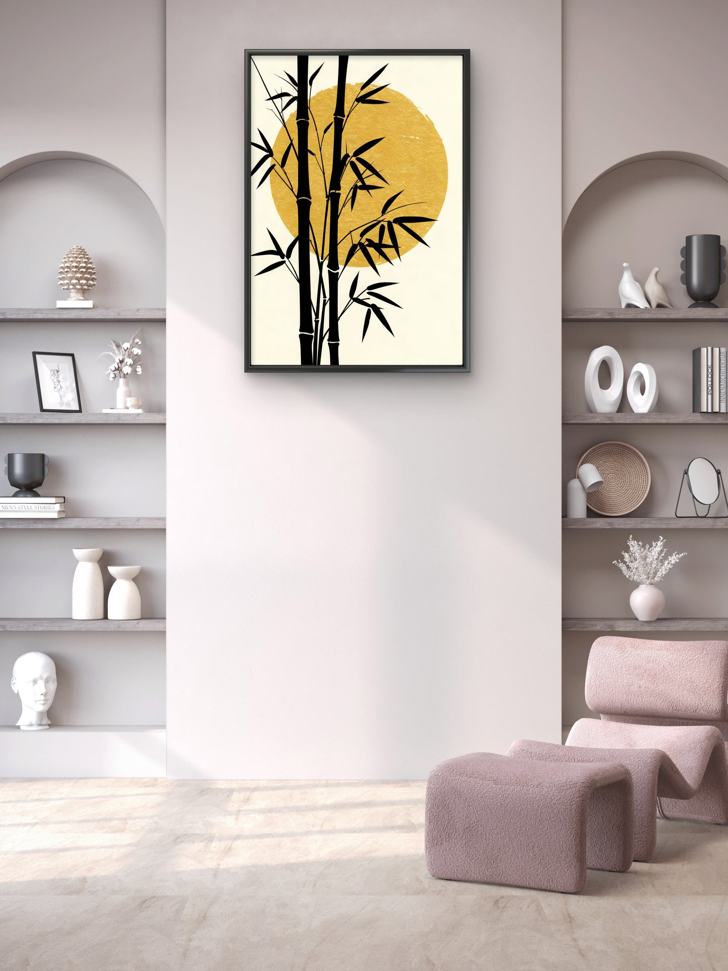 The Golden Bamboo Moon-Luxurious-Nature and landscape | 3D Textured Wall Art | UV Printed Embossed Canvas Wall Frame for Home Decor,Living Room