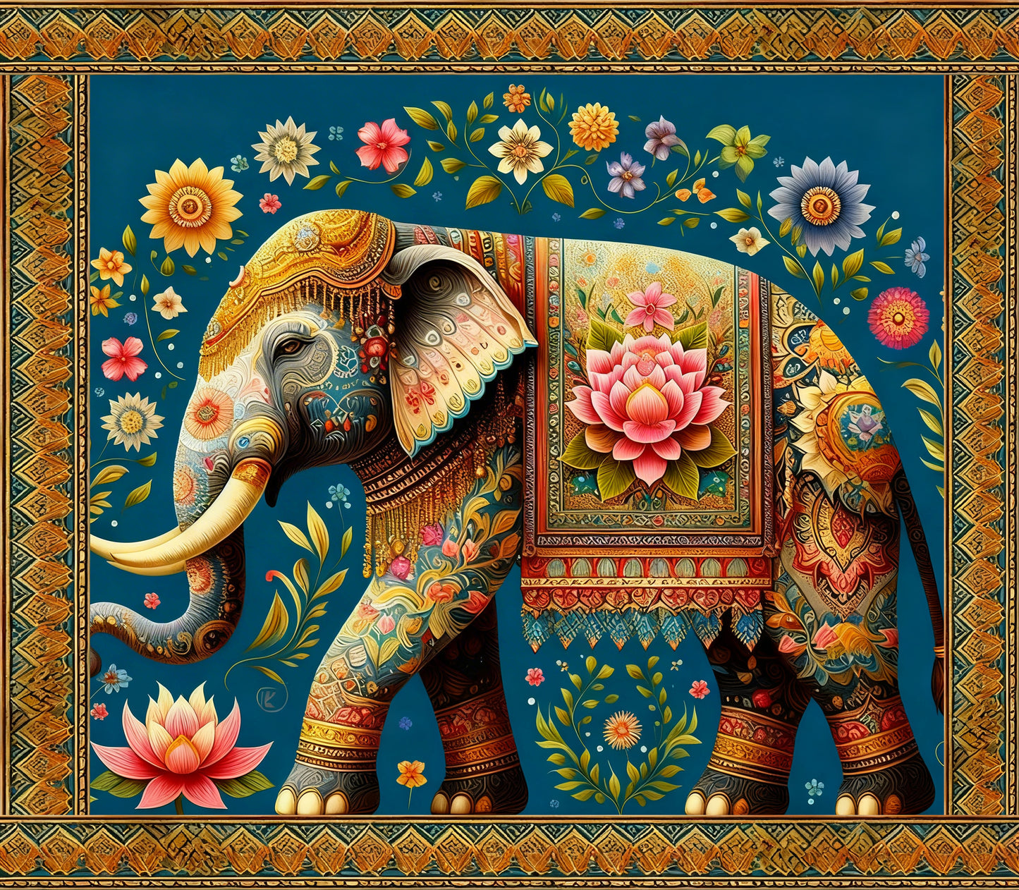 The Guardian of Peace ornate elephant-Luxurious-Wildlife & Animals-3D Textured Wall Art | UV Embossed Canvas Wall Frame for Home decor