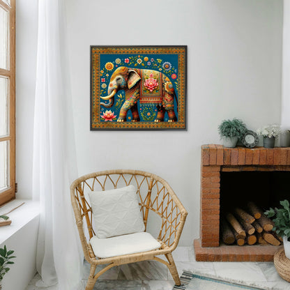 The Guardian of Peace ornate elephant-Luxurious-Wildlife & Animals-3D Textured Wall Art | UV Embossed Canvas Wall Frame for Home decor