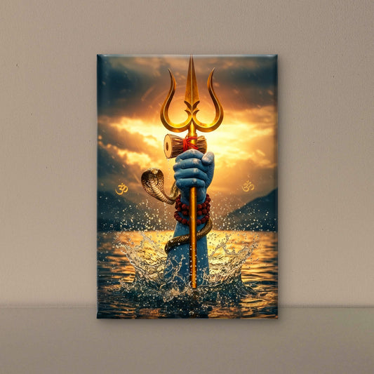 The Hand of Mahadev with Trishul-Luxurious-Spiritual & Mindful 3D Textured Wall Art | UV Printed Embossed Canvas Wall Frame for Prayer room ,Meditation Space