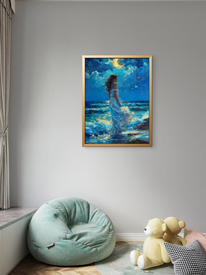 The Moonlit Shoreline-Premium-Kids & Whimsical-3D Textured Wall Art | UV Embossed Canvas Wall Frame for Kids room