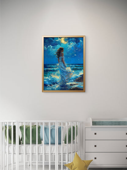 The Moonlit Shoreline-Premium-Kids & Whimsical-3D Textured Wall Art | UV Embossed Canvas Wall Frame for Kids room