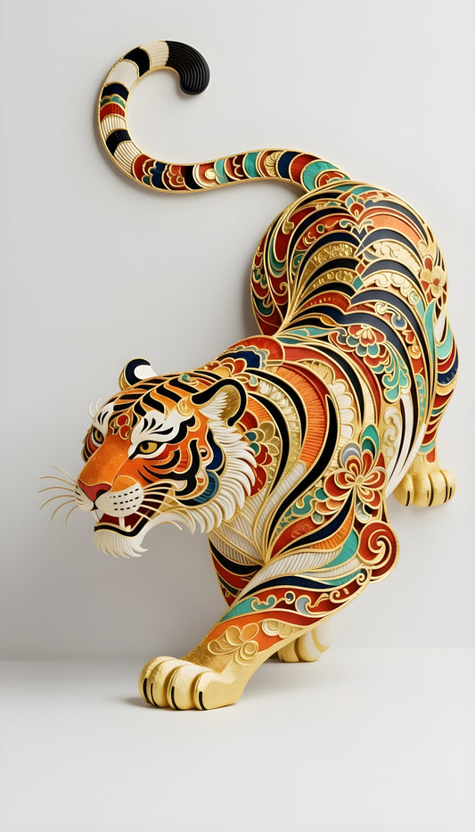 The Ornate Gilded Tiger-Luxurious-Wildlife & Animals-3D Textured Wall Art | UV Embossed Canvas Wall Frame for Home decor