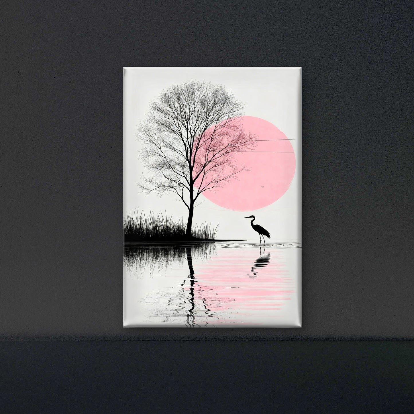 The Pink Moon’s Stillness-Luxurious-Nature and landscape | 3D Textured Wall Art | UV Printed Embossed Canvas Wall Frame for Home Decor,Living Room