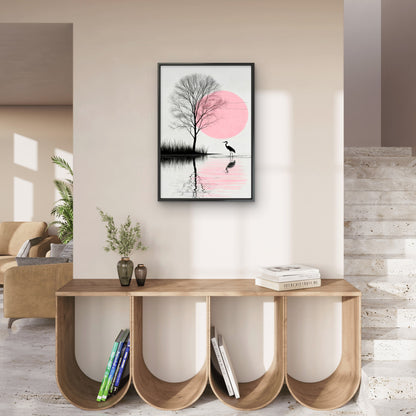 The Pink Moon’s Stillness-Luxurious-Nature and landscape | 3D Textured Wall Art | UV Printed Embossed Canvas Wall Frame for Home Decor,Living Room