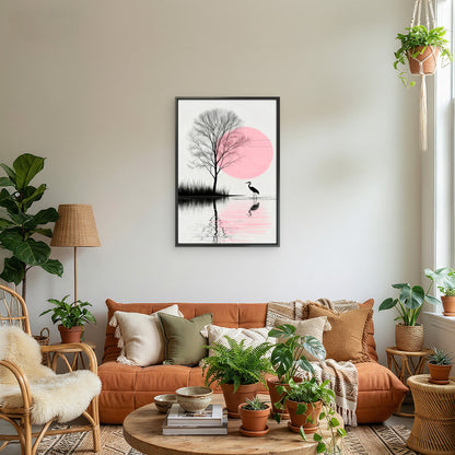 The Pink Moon’s Stillness-Luxurious-Nature and landscape | 3D Textured Wall Art | UV Printed Embossed Canvas Wall Frame for Home Decor,Living Room