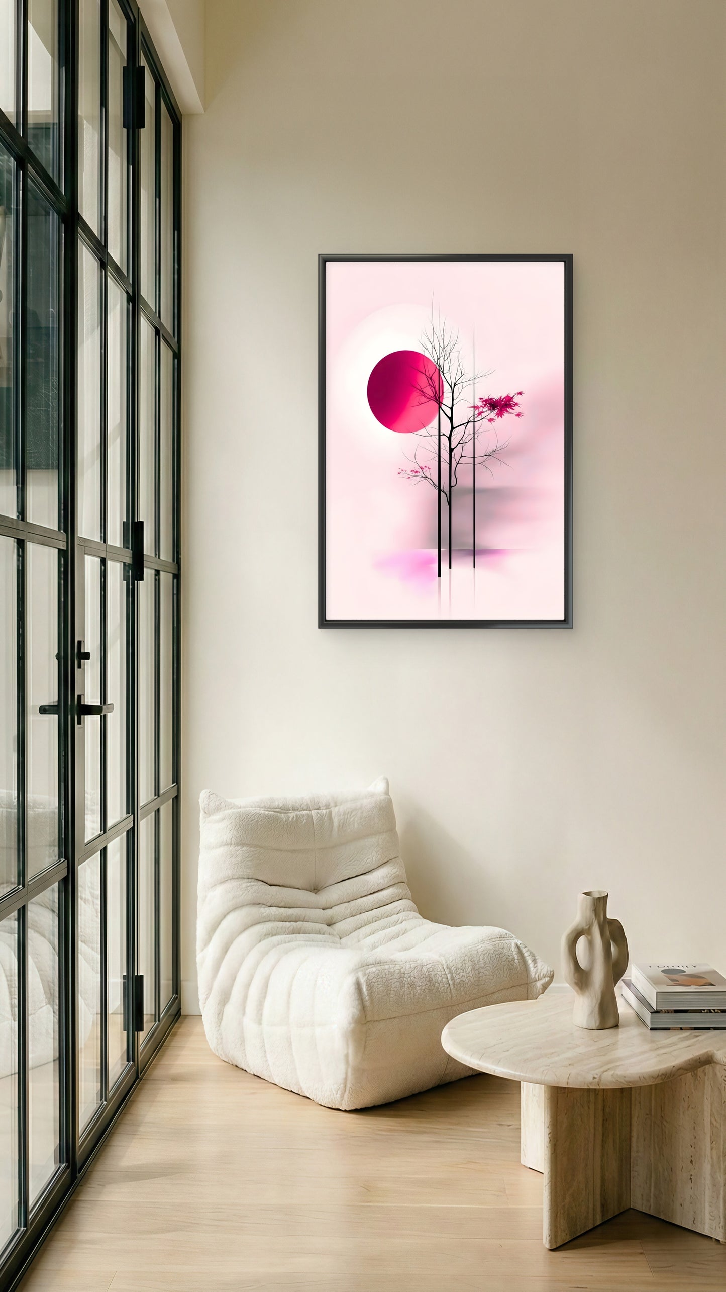 The Pink Sun’s Stillness-Luxurious-Nature and landscape | 3D Textured Wall Art | UV Printed Embossed Canvas Wall Frame for Home Decor,Living Room