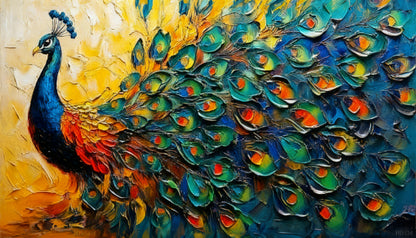 The Radiant Peacock-Luxurious-Wildlife & Animals-3D Textured Wall Art | UV Embossed Canvas Wall Frame for Home decor