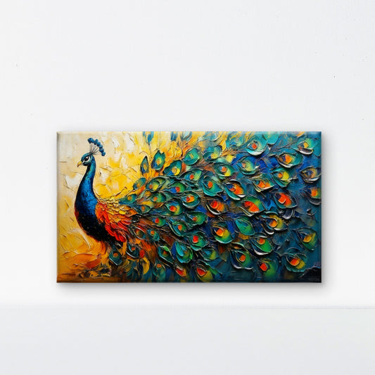 The Radiant Peacock-Luxurious-Wildlife & Animals-3D Textured Wall Art | UV Embossed Canvas Wall Frame for Home decor