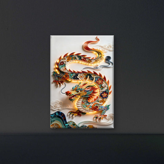 The Radiant Quilled Dragon-Luxurious-Wildlife & Animals-3D Textured Wall Art | UV Embossed Canvas Wall Frame for Home decor