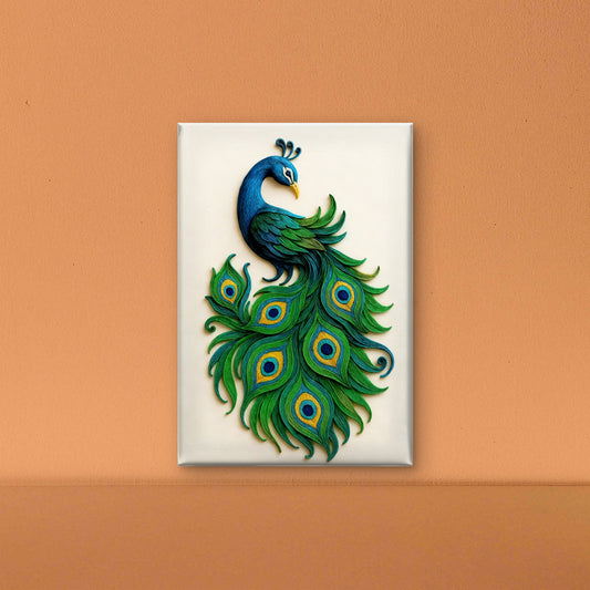 The Radiant Quilled Peacock-Luxurious-Wildlife & Animals-3D Textured Wall Art | UV Embossed Canvas Wall Frame for Home decor
