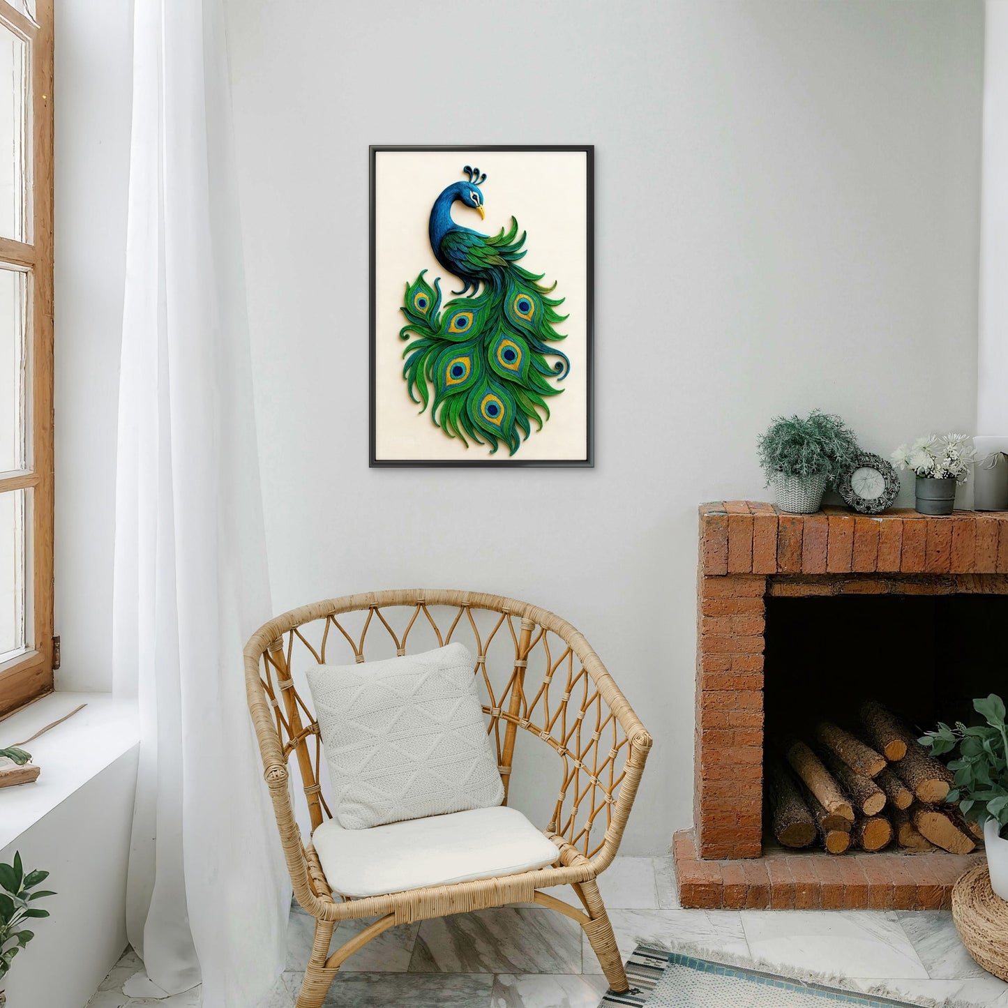 The Radiant Quilled Peacock-Luxurious-Wildlife & Animals-3D Textured Wall Art | UV Embossed Canvas Wall Frame for Home decor