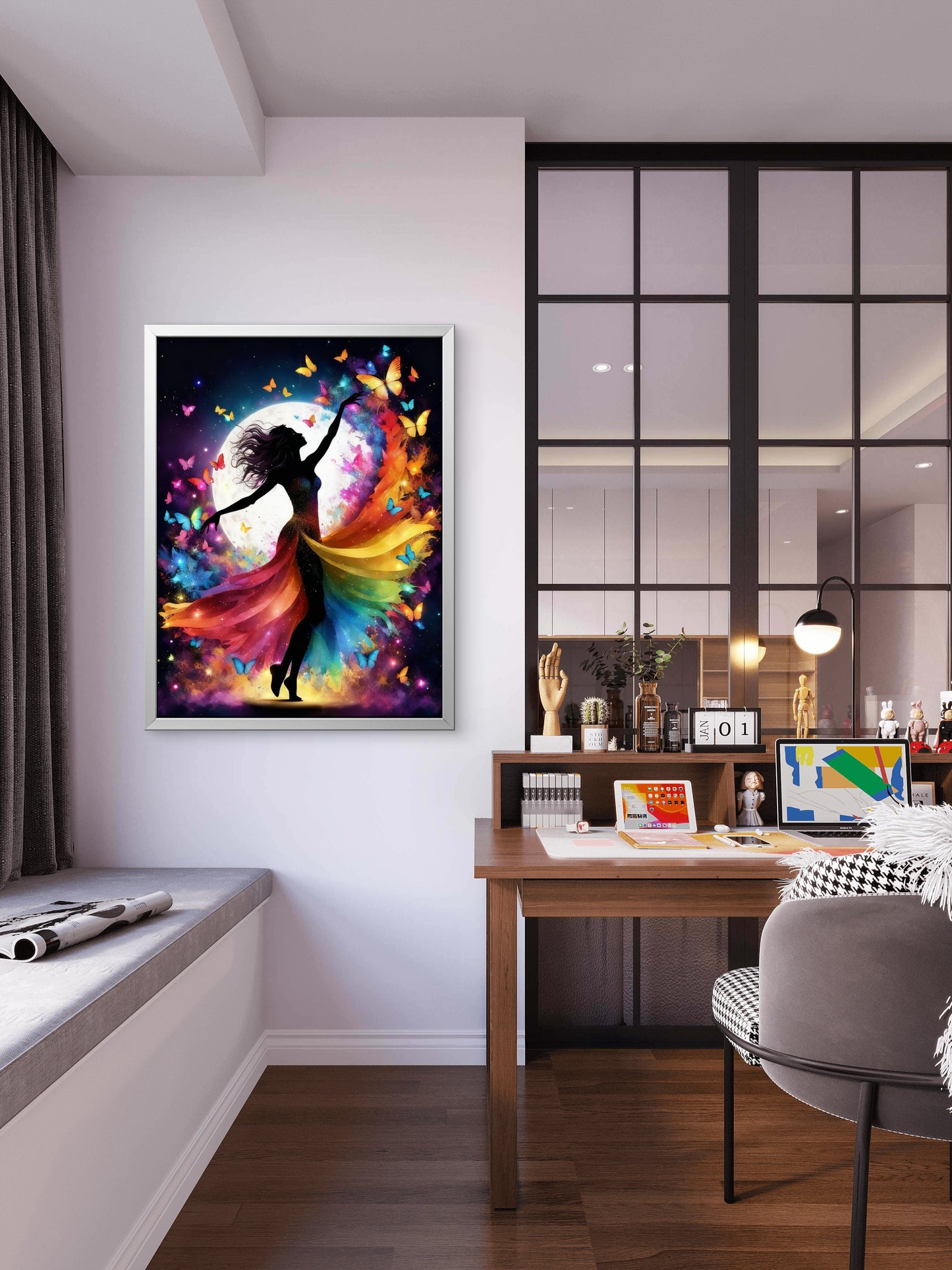 The Rainbow Butterfly Dancer-Luxurious-Lifestyle & Hobbies-3D Textured Wall Art | UV Embossed Canvas Wall Frame for Kids room and Spa