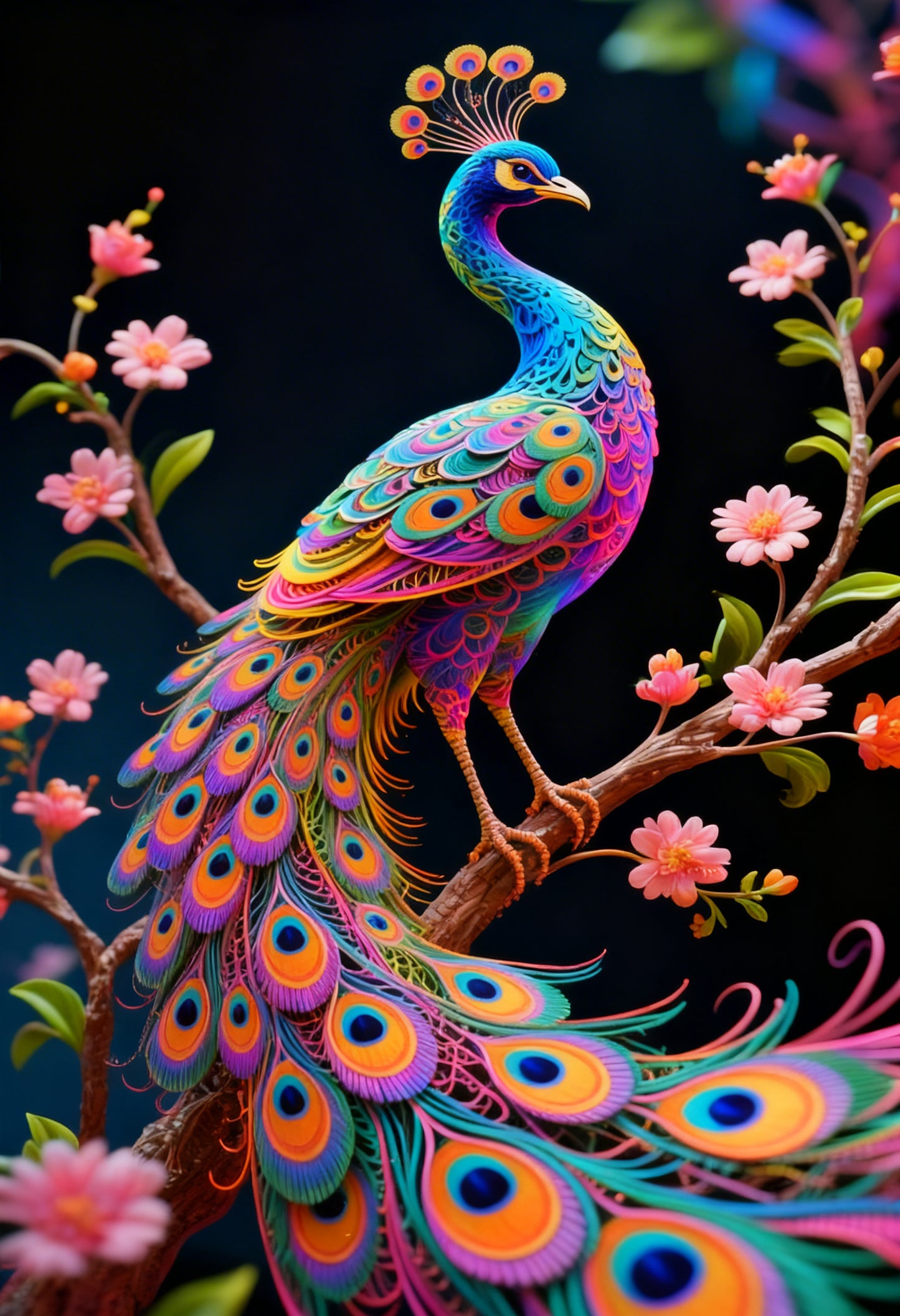 The Rainbow Quilled Peacock-Luxurious-Wildlife & Animals-3D Textured Wall Art | UV Embossed Canvas Wall Frame for Home decor