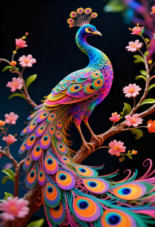 The Rainbow Quilled Peacock-Luxurious-Wildlife & Animals-3D Textured Wall Art | UV Embossed Canvas Wall Frame for Home decor