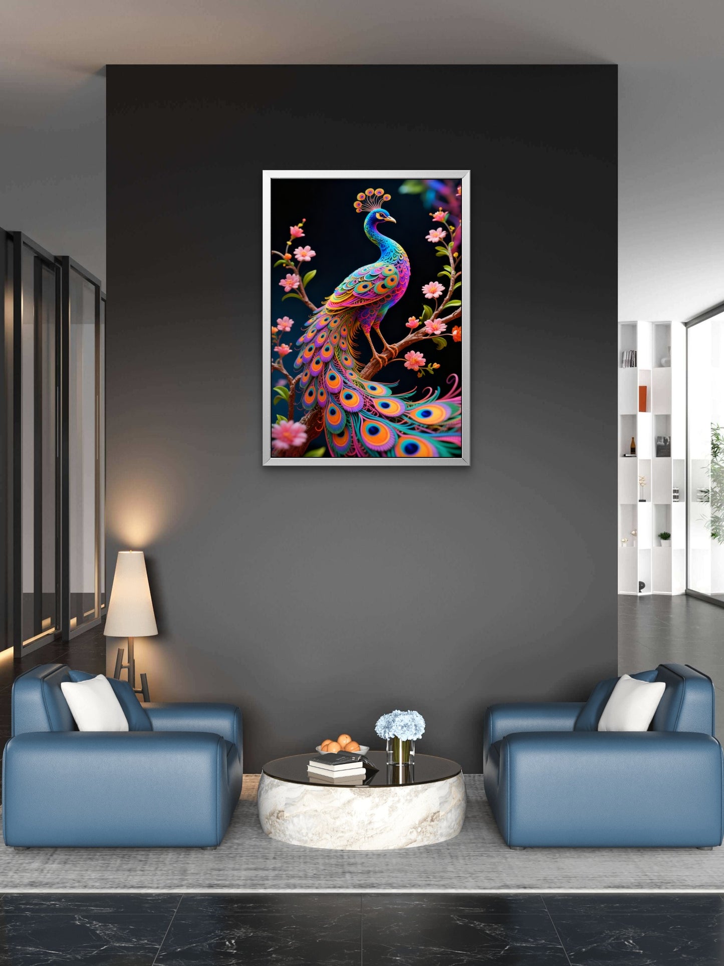 The Rainbow Quilled Peacock-Luxurious-Wildlife & Animals-3D Textured Wall Art | UV Embossed Canvas Wall Frame for Home decor