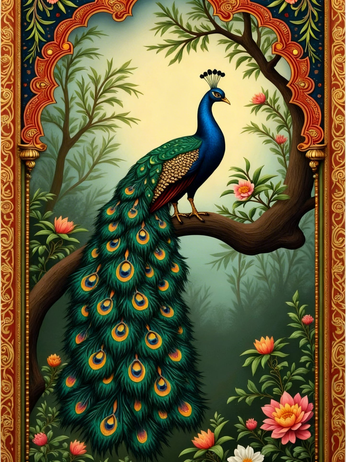 The Royal Jharokha Peacock-Luxurious | 3D Textured Wall Art | UV Printed Embossed Canvas Wall Frame for living room,home decor