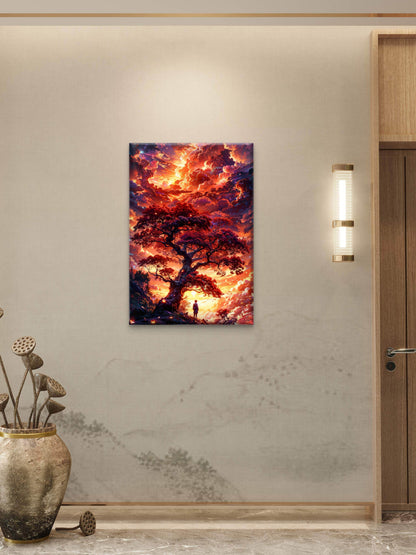 The Sentinel of the Burning Sky-Premium-Cosmic & Fantasy-3D Textured Wall Art | UV Embossed Canvas Wall Frame for Kids room and bed room