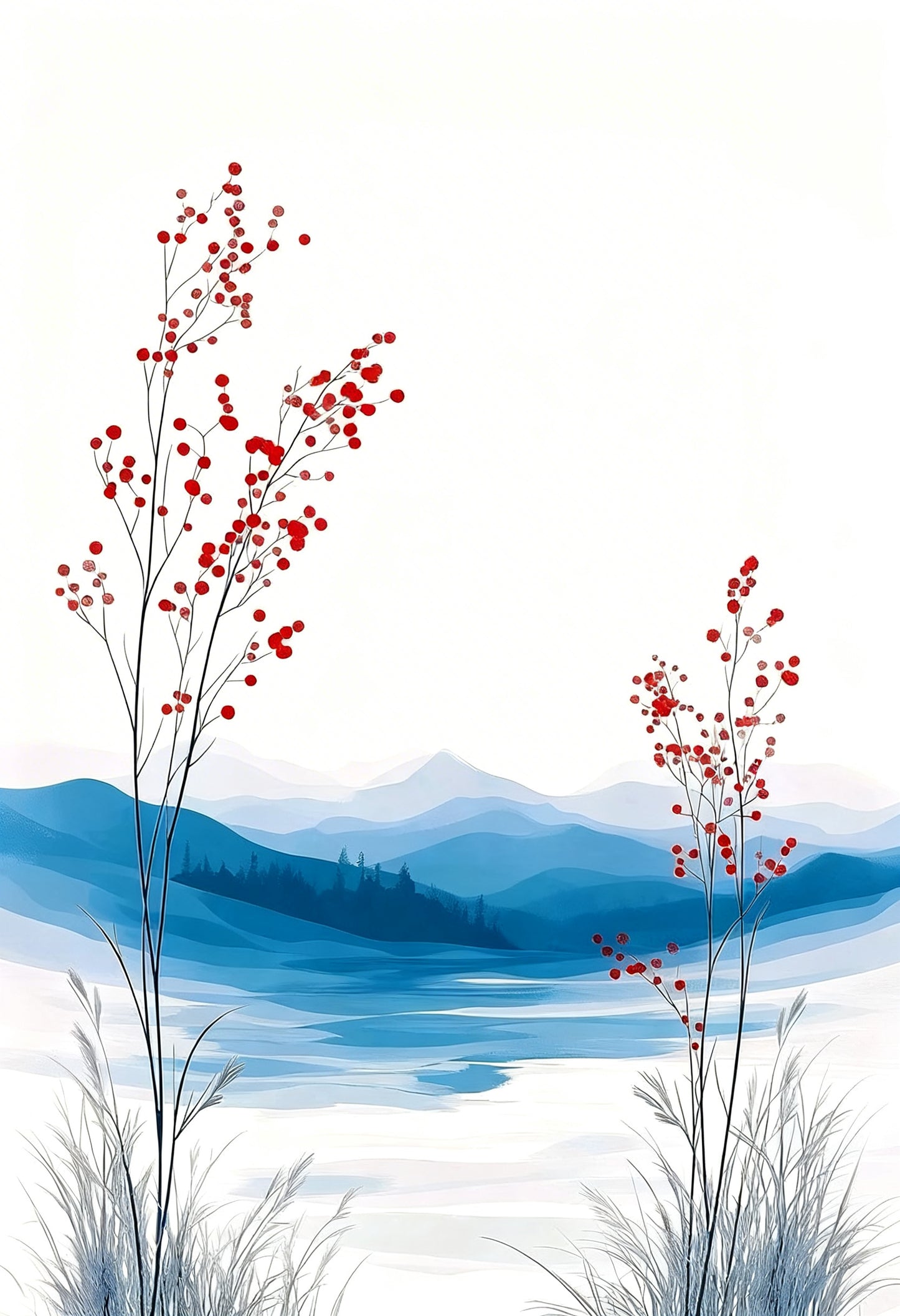 The Winter Berry Path-Luxurious-Nature and landscape | 3D Textured Wall Art | UV Printed Embossed Canvas Wall Frame for Home Decor,Living Room