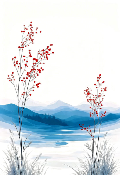 The Winter Berry Path-Luxurious-Nature and landscape | 3D Textured Wall Art | UV Printed Embossed Canvas Wall Frame for Home Decor,Living Room