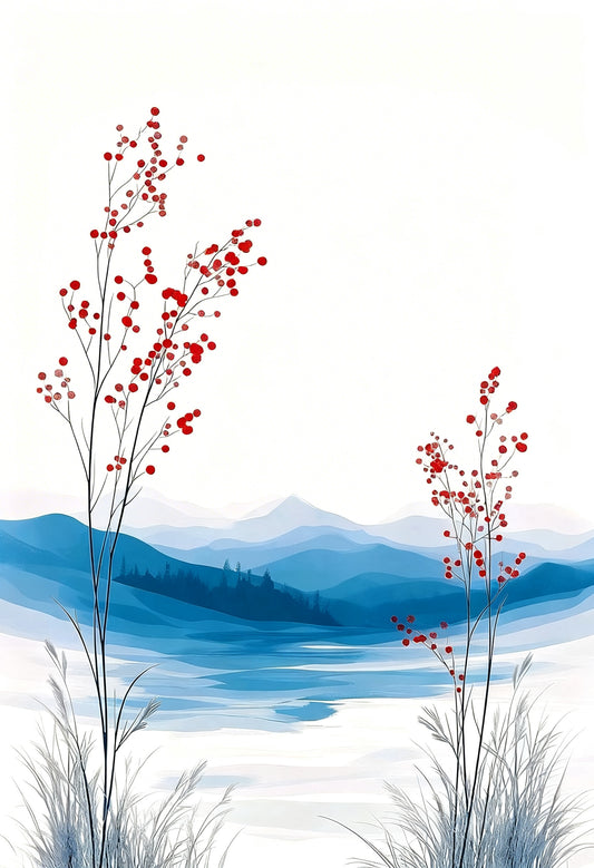 The Winter Berry Path-Luxurious-Nature and landscape | 3D Textured Wall Art | UV Printed Embossed Canvas Wall Frame for Home Decor,Living Room