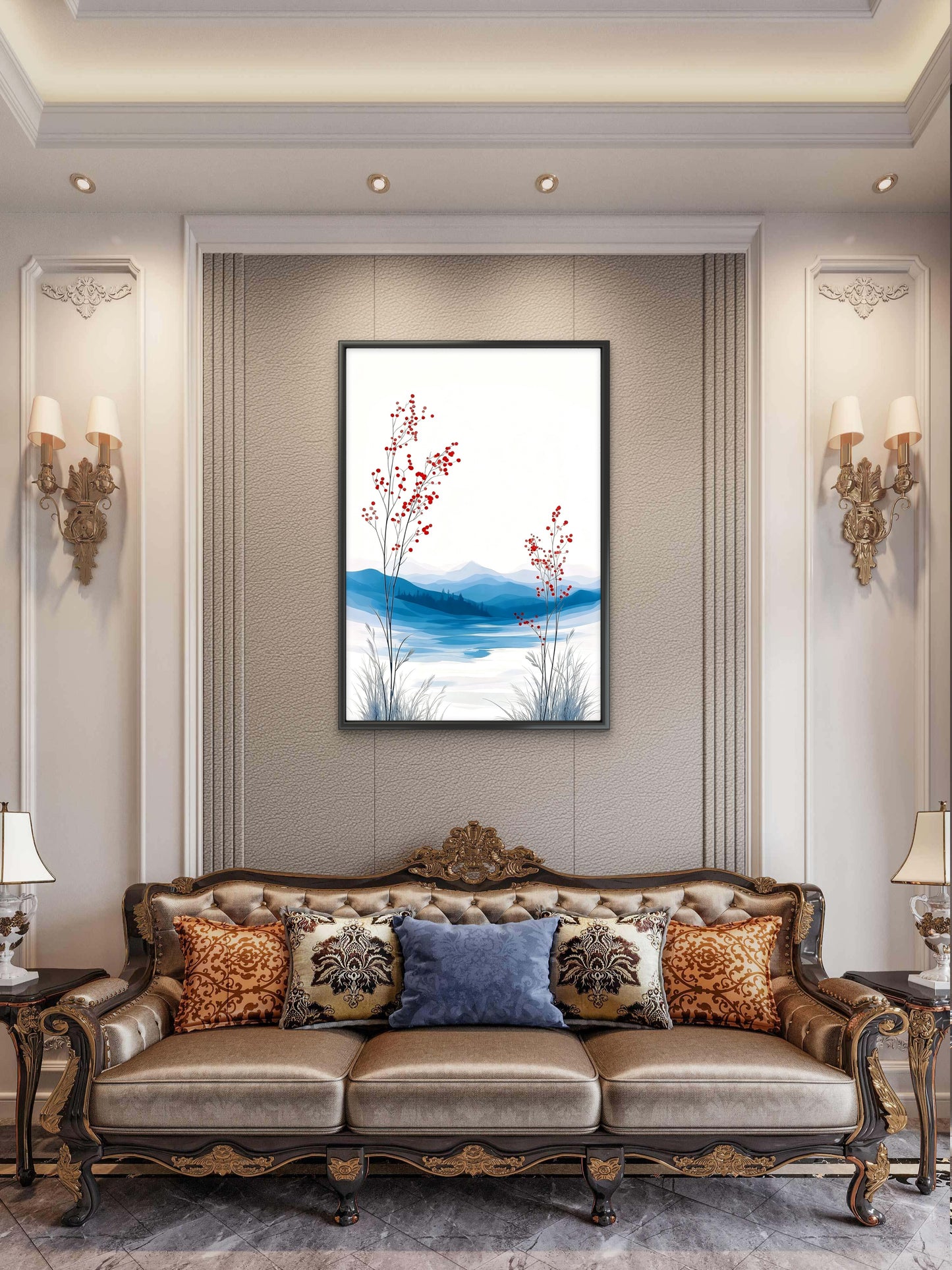 The Winter Berry Path-Luxurious-Nature and landscape | 3D Textured Wall Art | UV Printed Embossed Canvas Wall Frame for Home Decor,Living Room