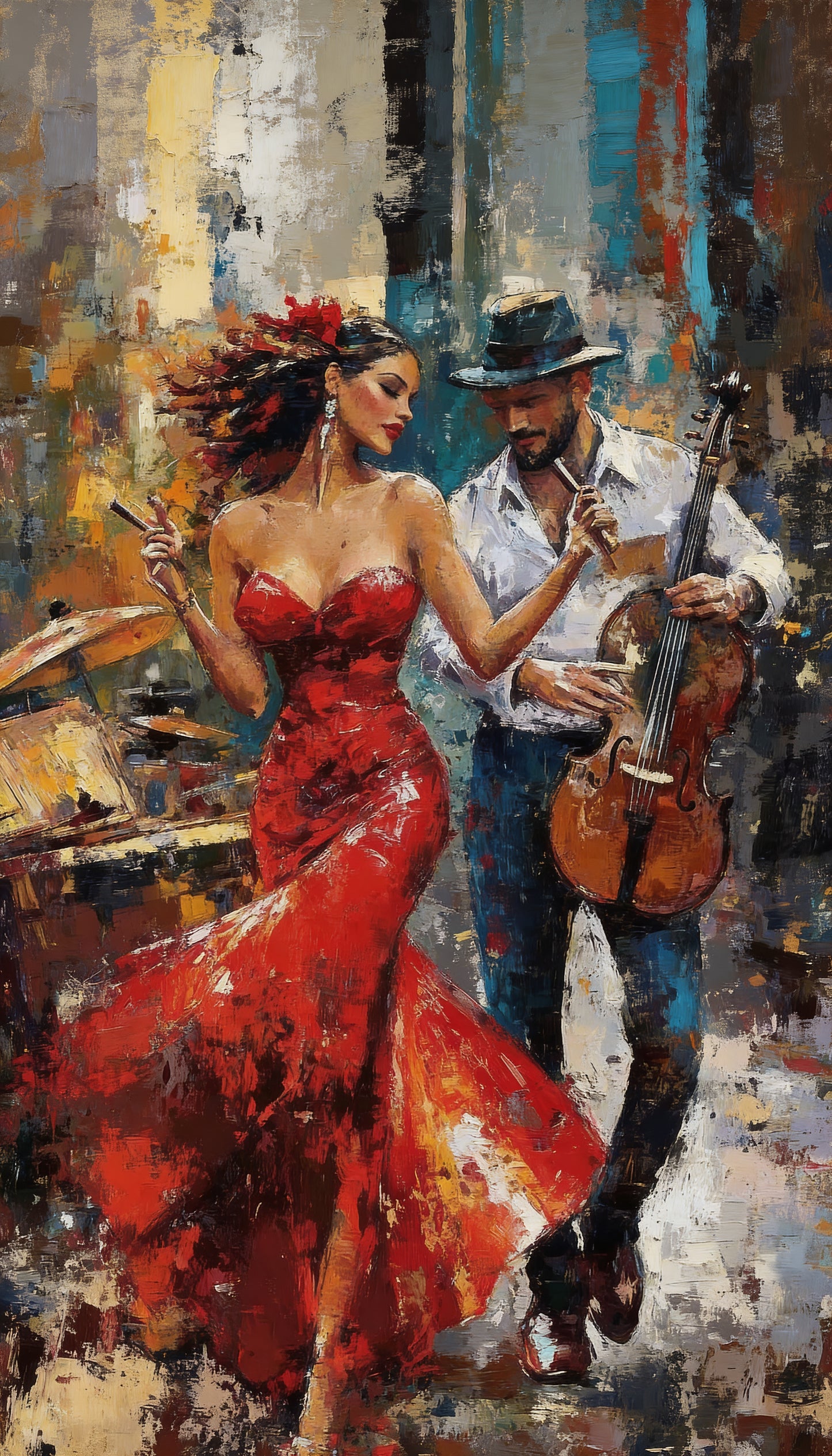 The_Cellists_Muse_Couple-Luxurious-Love & Togetherness-3D Textured Wall Art | UV Embossed Canvas Wall Frame for bed room
