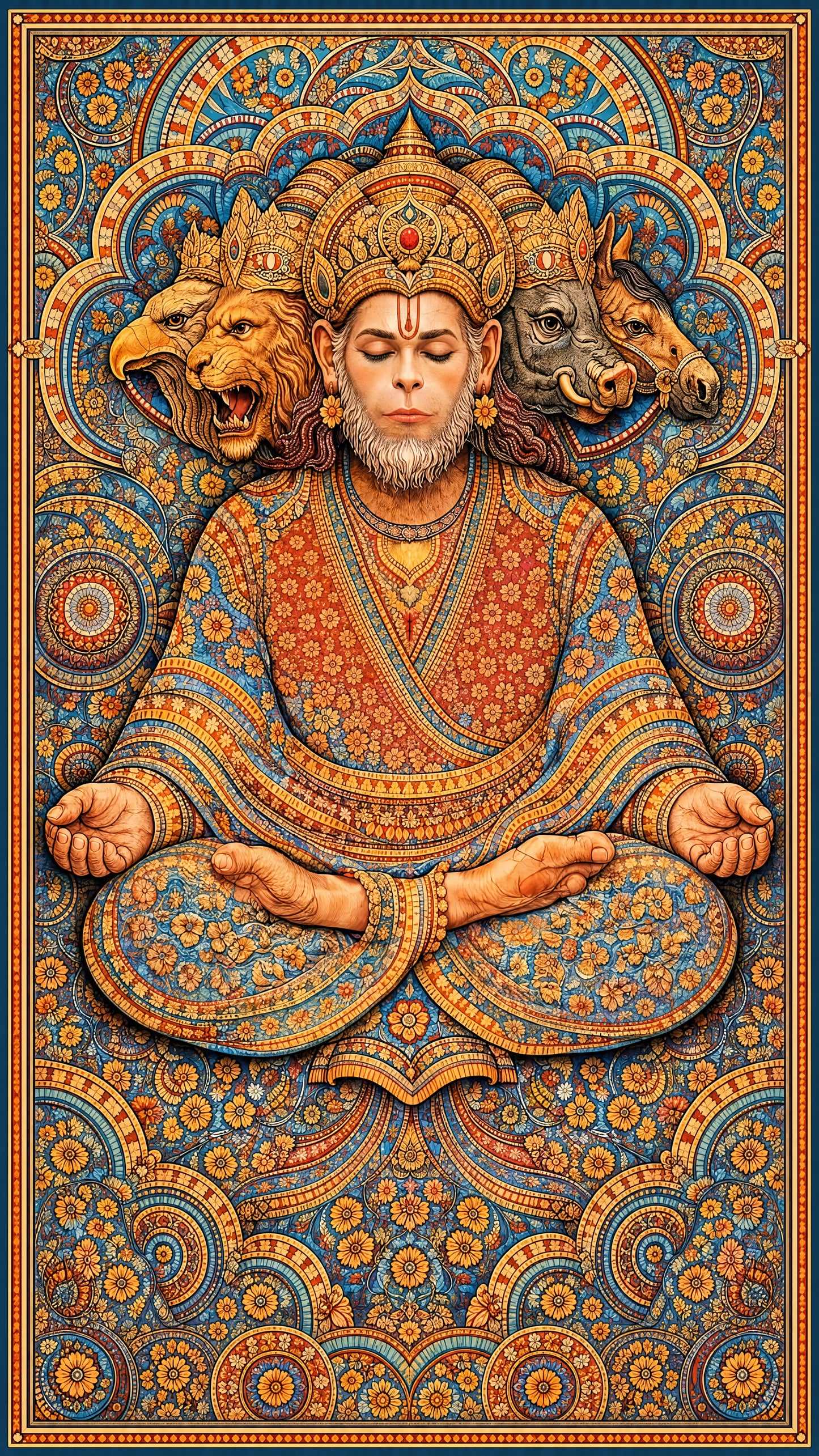 The five-faced form of Lord Hanuman-Luxurious-Spiritual & Mindful-3D Textured Wall Art | UV Embossed Canvas Wall Frame for Home decor