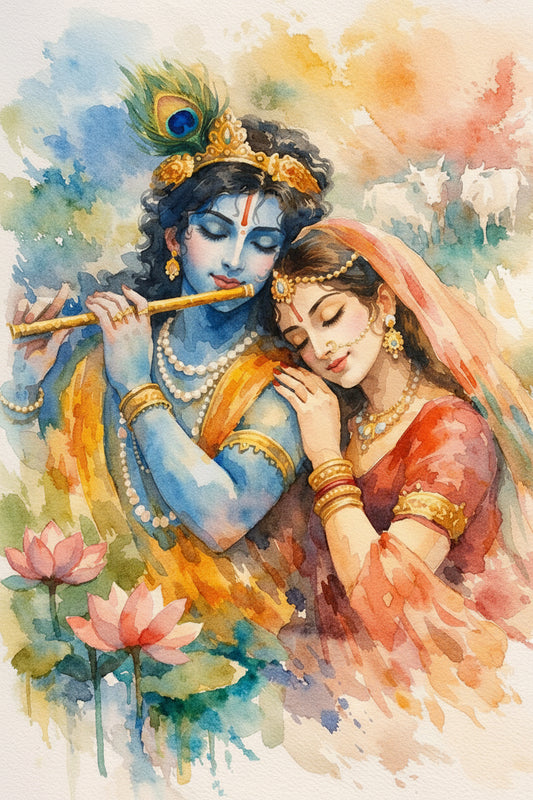 Radha and Krishna-Luxurious-Spiritual & Mindful 3D Textured Wall Art | UV Printed Embossed Canvas Wall Frame for Prayer room ,Meditation Space