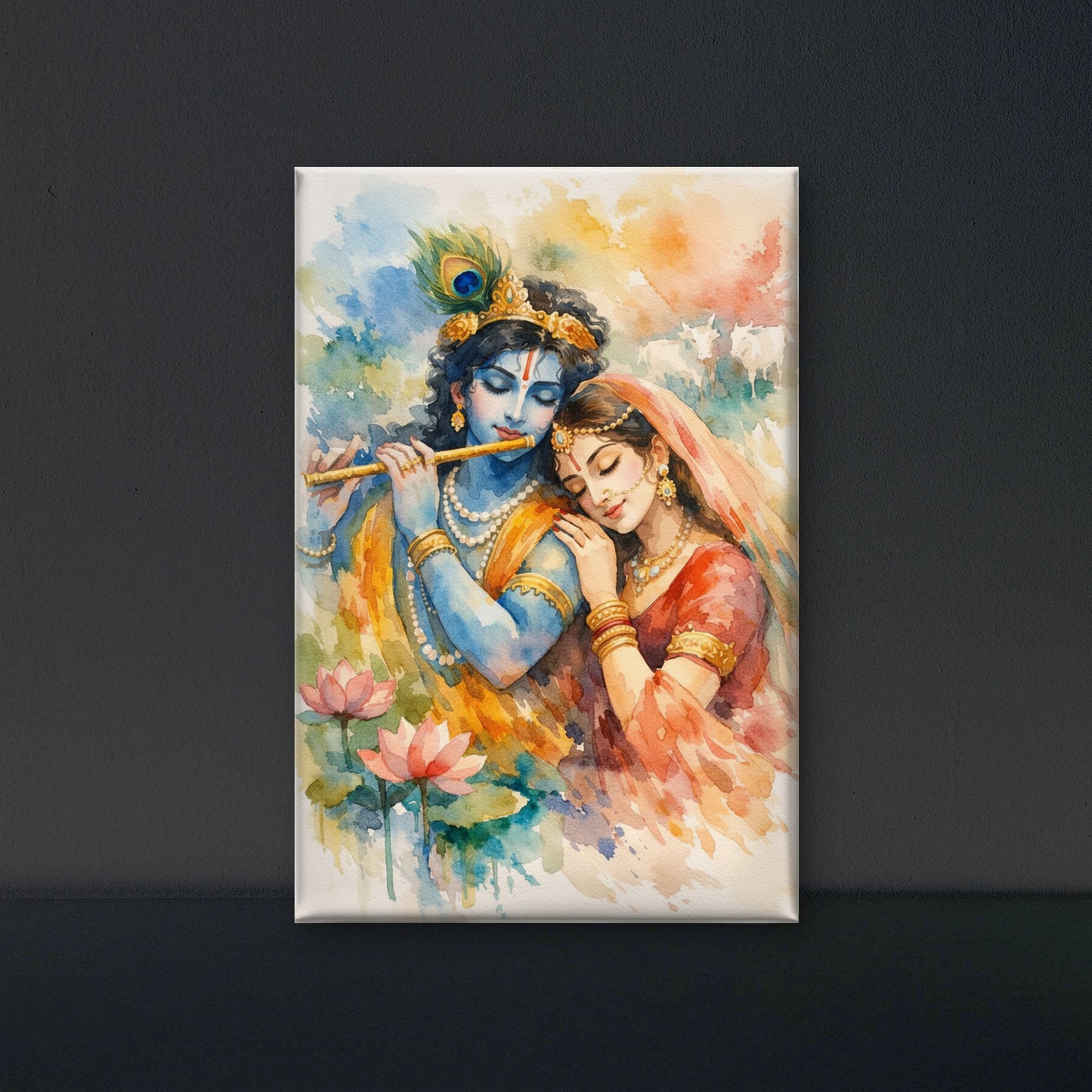 Radha and Krishna-Luxurious-Spiritual & Mindful 3D Textured Wall Art | UV Printed Embossed Canvas Wall Frame for Prayer room ,Meditation Space