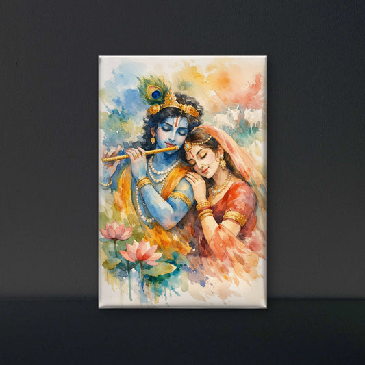 Radha and Krishna-Luxurious-Spiritual & Mindful 3D Textured Wall Art | UV Printed Embossed Canvas Wall Frame for Prayer room ,Meditation Space
