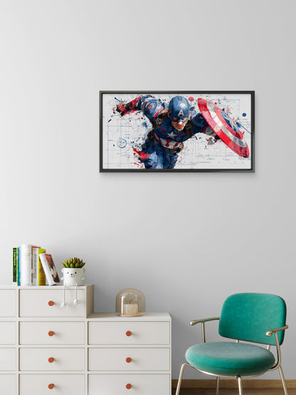 This dynamic piece of Captain America-Luxury-Kids & Whimsical-3D Textured Wall Art | UV Embossed Canvas Wall Frame for Kids room